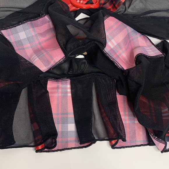 Lingerie Dress Up | Black & Red Plaid Mesh Outfit With Apple 🍎 Clasps | Girl - Picture 4 of 5